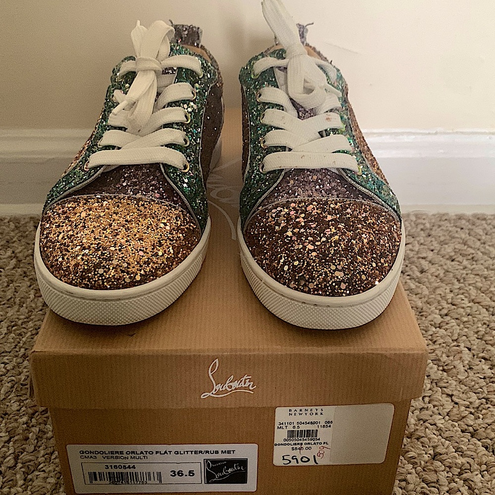 CHRISTIAN LOUBOUTIN Womens Size 36.5 Gondoliere Orlato Flat Glitter Sneaker